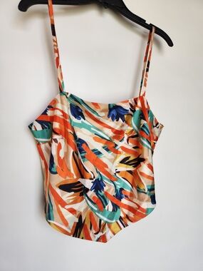 Floral Abstract Print Spaghetti Strap Cami Top - Orange Multi